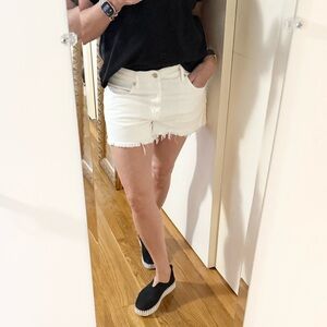 Free People White Denim Distressed Cutoff Shorts